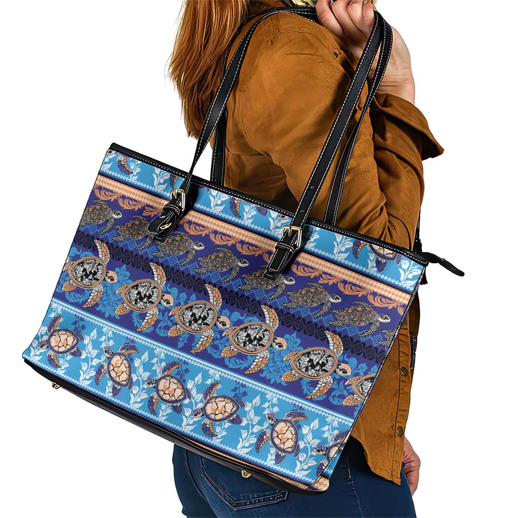 Hawaii Turtles Pattern Special Blue Leather Tote Bag - Polynesian Pride