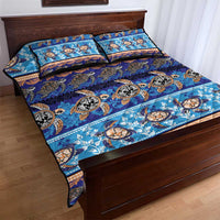 Hawaii Turtles Pattern Special Blue Quilt Bed Set - Polynesian Pride