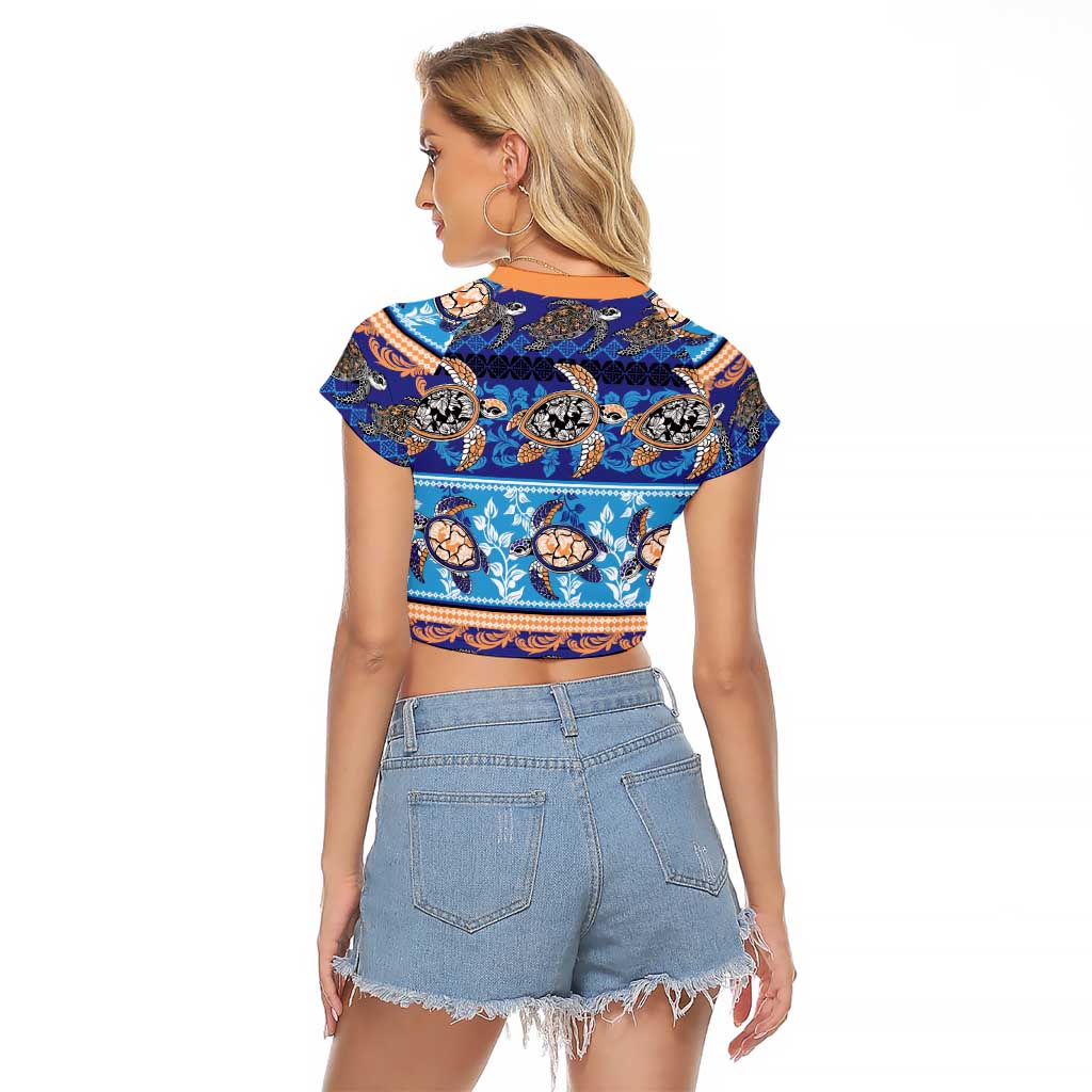 Hawaii Turtles Pattern Special Blue Raglan Cropped T Shirt LT01 - Polynesian Pride