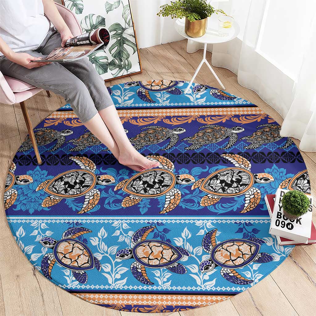 Hawaii Turtles Pattern Special Blue Round Carpet - Polynesian Pride