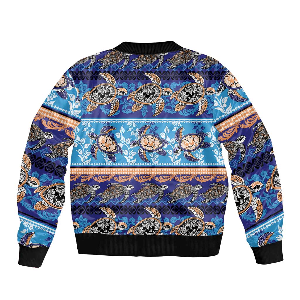 Hawaii Turtles Pattern Special Blue Sleeve Zip Bomber Jacket LT01 - Polynesian Pride