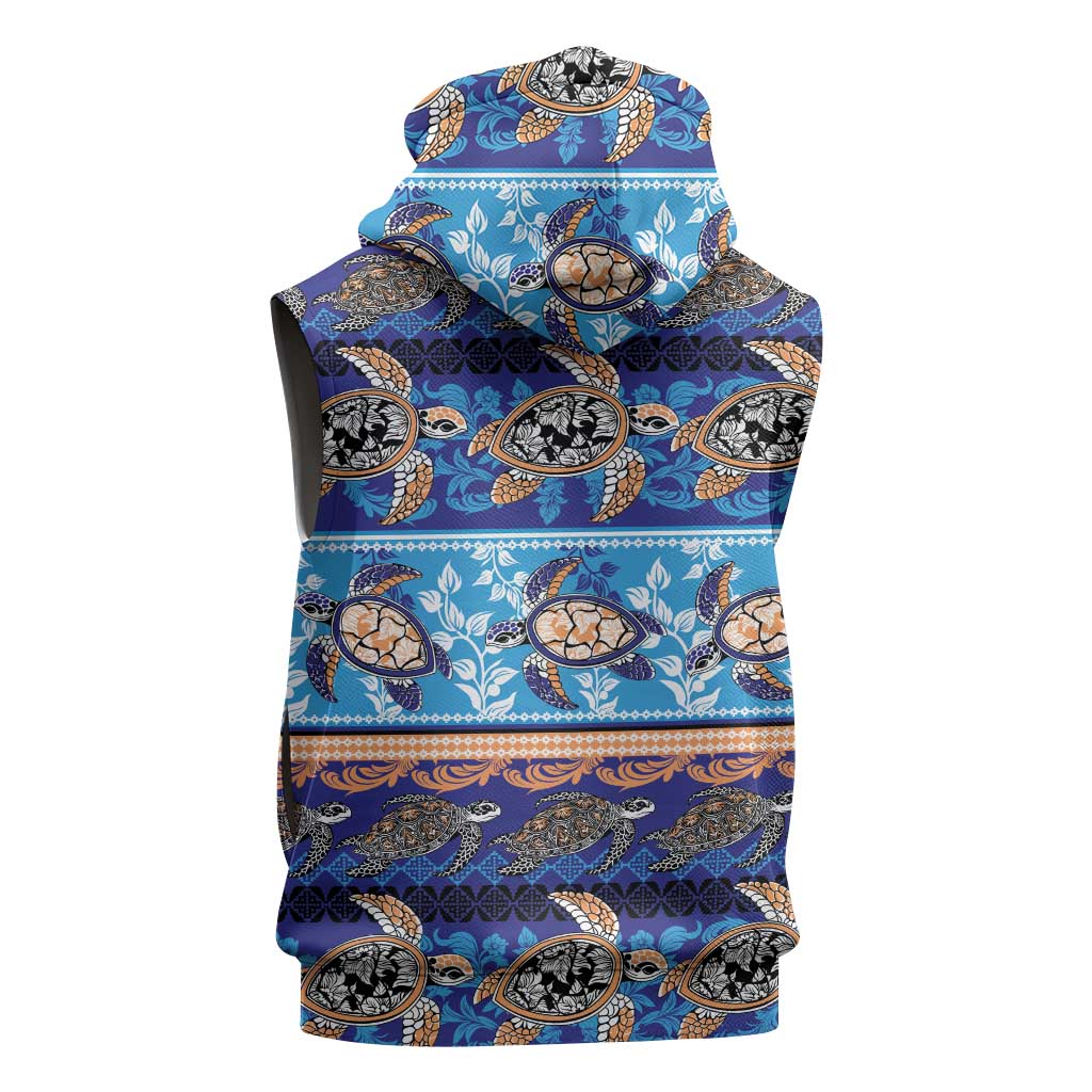 Hawaii Turtles Pattern Special Blue Sleeveless Zip Hoodie - Polynesian Pride
