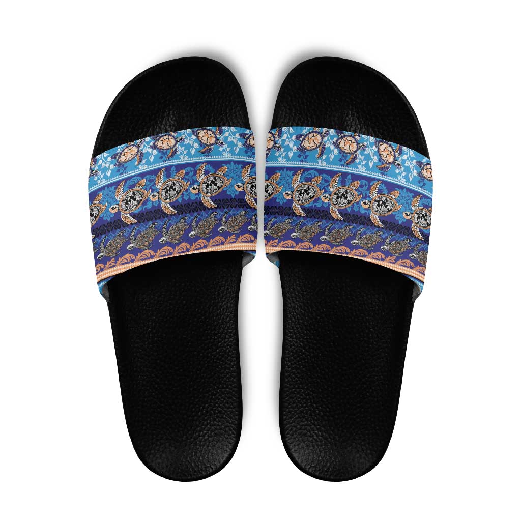 Hawaii Turtles Pattern Special Blue Slide Sandals LT01 Blue - Polynesian Pride