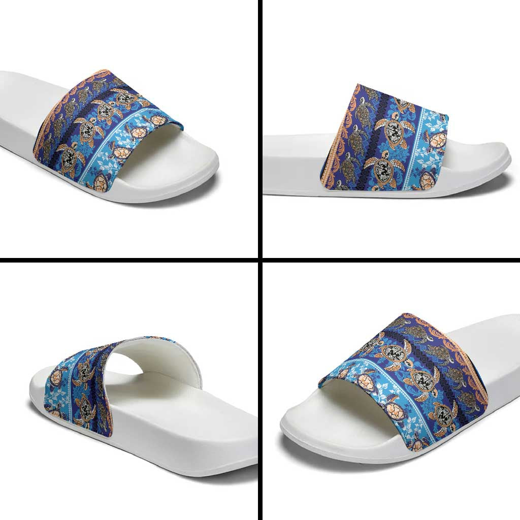 Hawaii Turtles Pattern Special Blue Slide Sandals LT01 - Polynesian Pride
