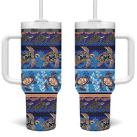 Hawaii Turtles Pattern Special Blue Tumbler With Handle - Polynesian Pride