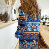 Hawaii Turtles Pattern Special Blue Women Casual Shirt - Polynesian Pride