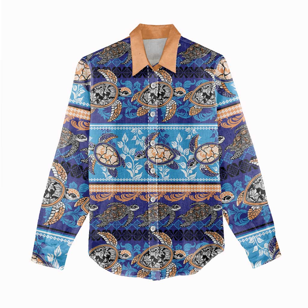 Hawaii Turtles Pattern Special Blue Women Casual Shirt - Polynesian Pride