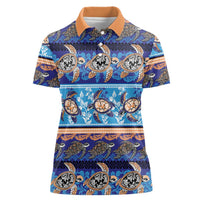 Hawaii Turtles Pattern Special Blue Women Polo Shirt - Polynesian Pride