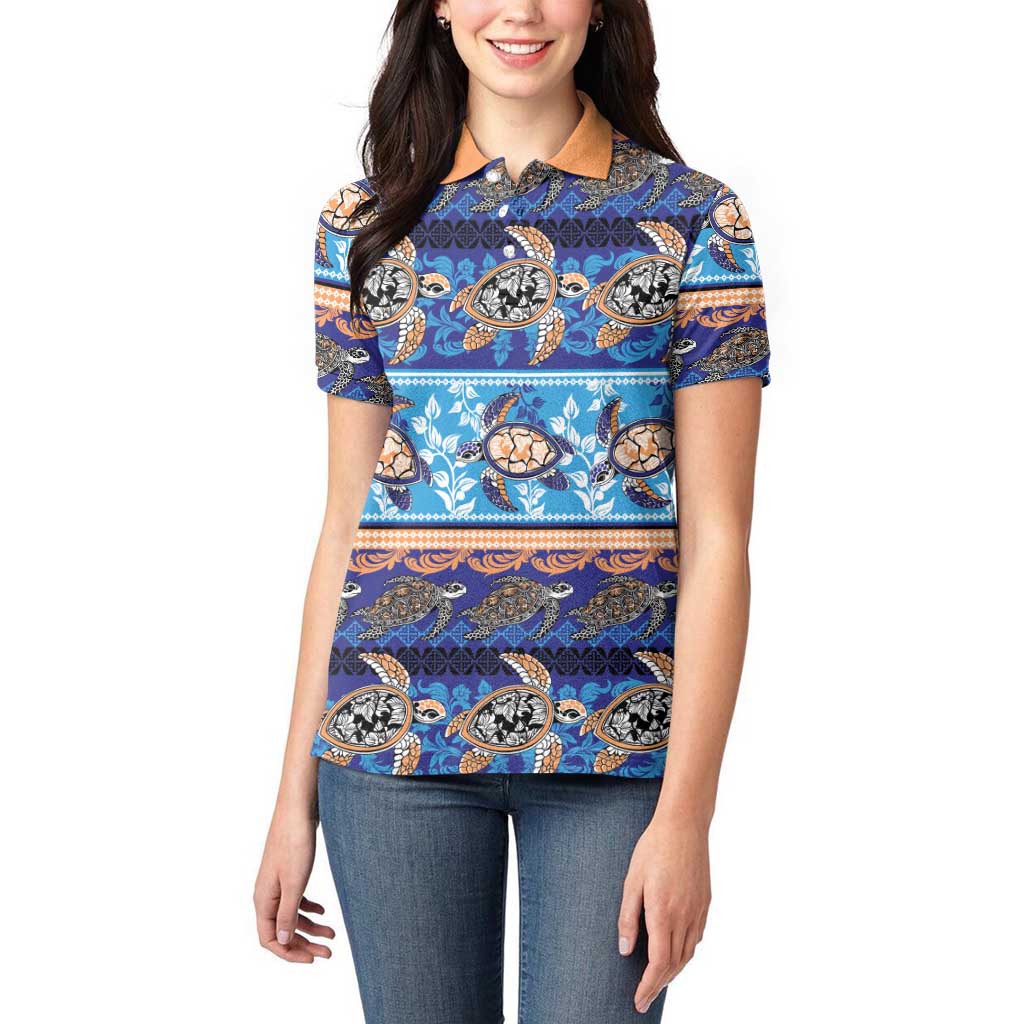 Hawaii Turtles Pattern Special Blue Women Polo Shirt - Polynesian Pride
