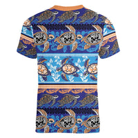 Hawaii Turtles Pattern Special Blue Women V-Neck T-Shirt LT01 - Polynesian Pride