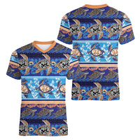 Hawaii Turtles Pattern Special Blue Women V-Neck T-Shirt LT01 - Polynesian Pride