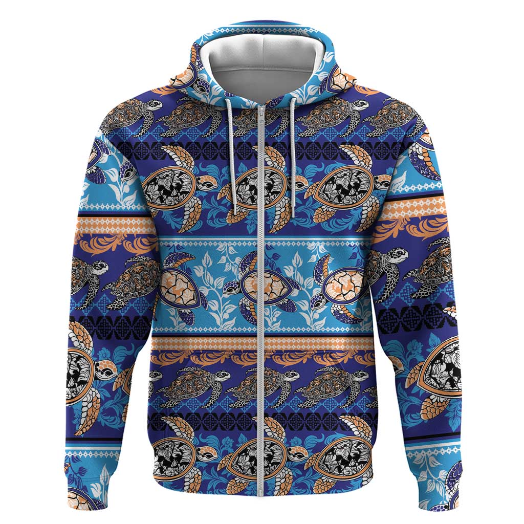 Hawaii Turtles Pattern Special Blue Zip Hoodie - Polynesian Pride