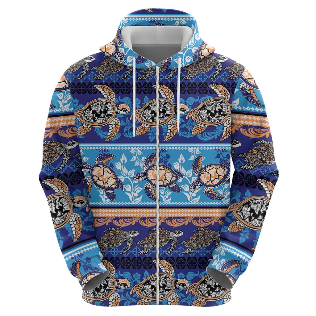 Hawaii Turtles Pattern Special Blue Zip Hoodie - Polynesian Pride