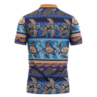 Hawaii Turtles Pattern Special Blue Zipper Polo Shirt - Polynesian Pride