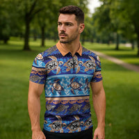 Hawaii Turtles Pattern Special Blue Zipper Polo Shirt - Polynesian Pride