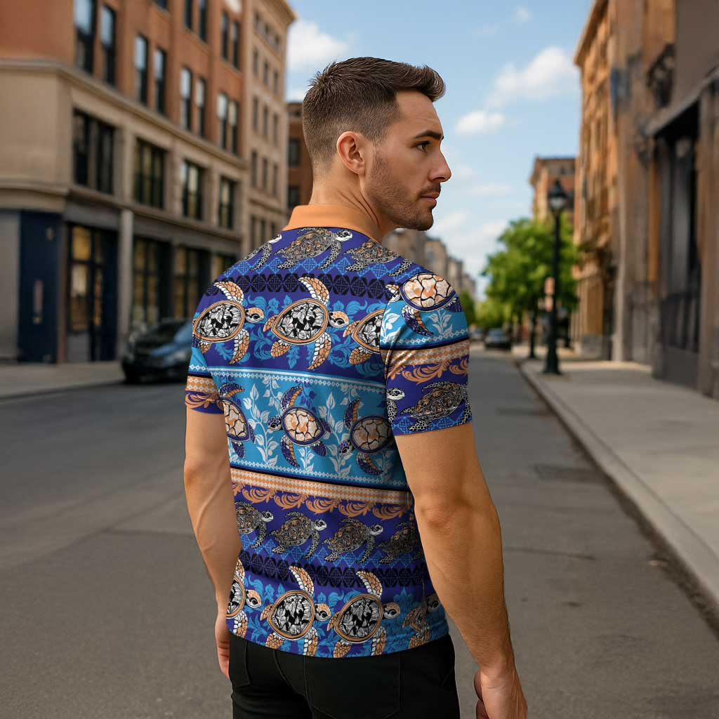 Hawaii Turtles Pattern Special Blue Zipper Polo Shirt - Polynesian Pride