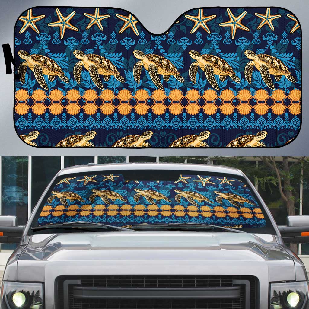 Hawaii Turtles Starfish Unique Pattern Auto Sun Shade - Polynesian Pride