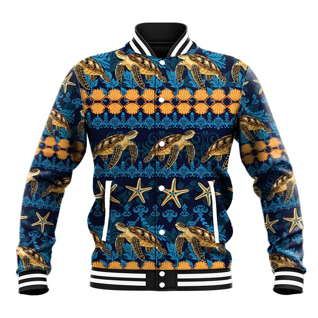 Hawaii Turtles Starfish Unique Pattern Baseball Jacket LT01 Unisex Blue - Polynesian Pride