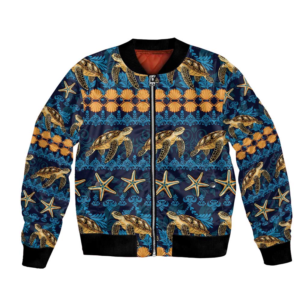 Hawaii Turtles Starfish Unique Pattern Bomber Jacket LT01 Unisex Blue - Polynesian Pride