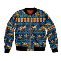 Hawaii Turtles Starfish Unique Pattern Bomber Jacket LT01 Unisex Blue - Polynesian Pride