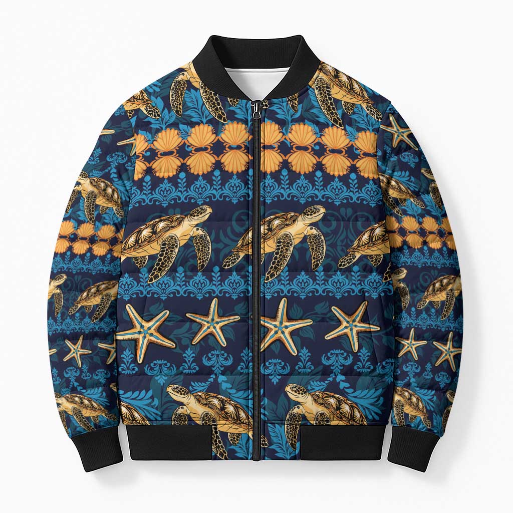 Hawaii Turtles Starfish Unique Pattern Bomber Puffer Jacket LT01 Unisex Blue - Polynesian Pride