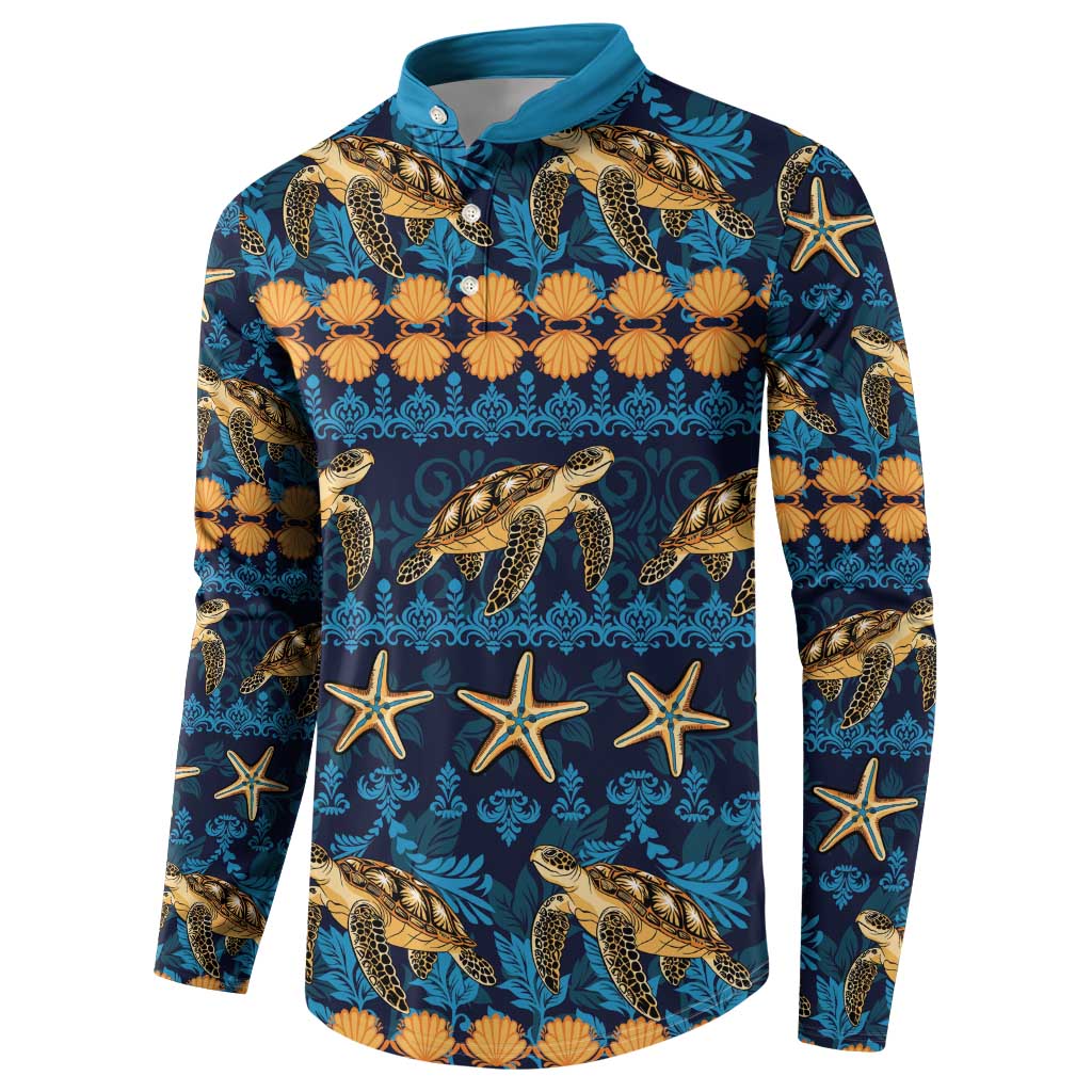 Hawaii Turtles Starfish Unique Pattern Button Sweatshirt - Polynesian Pride