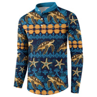 Hawaii Turtles Starfish Unique Pattern Button Sweatshirt - Polynesian Pride