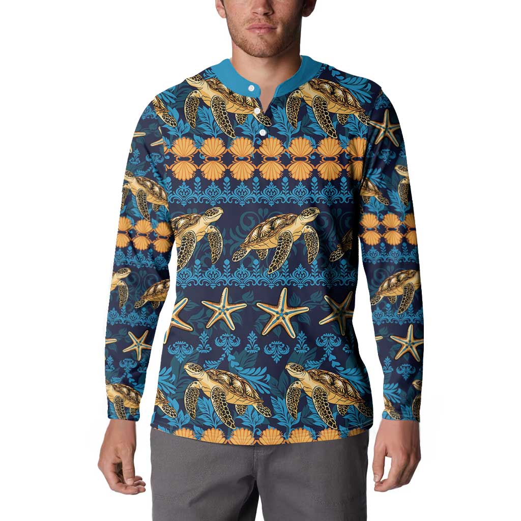 Hawaii Turtles Starfish Unique Pattern Button Sweatshirt - Polynesian Pride