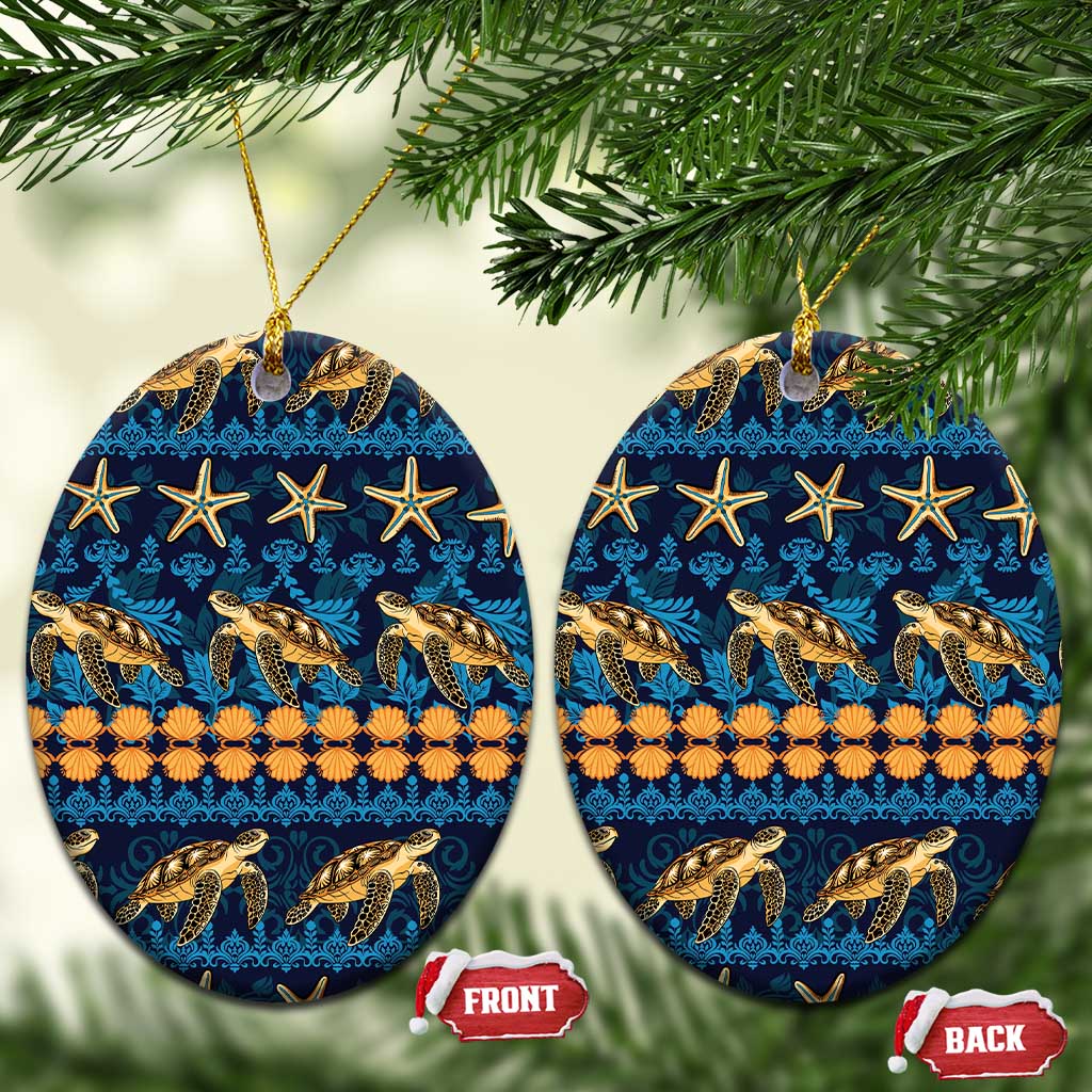 Hawaii Turtles Starfish Unique Pattern Ceramic Ornament LT01 Oval Blue - Polynesian Pride