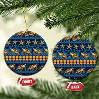 Hawaii Turtles Starfish Unique Pattern Ceramic Ornament LT01 Circle Blue - Polynesian Pride