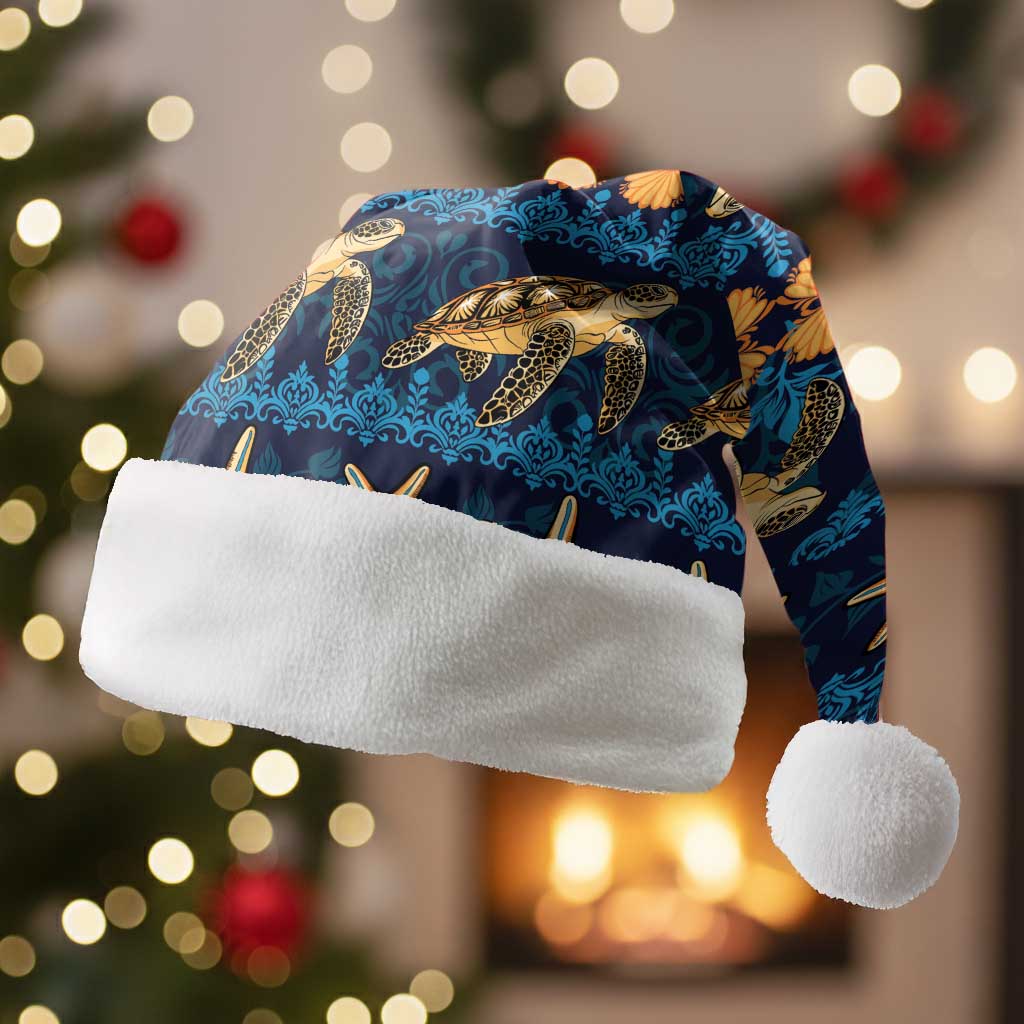 Hawaii Turtles Starfish Unique Pattern Christmas Santa Hat - Polynesian Pride