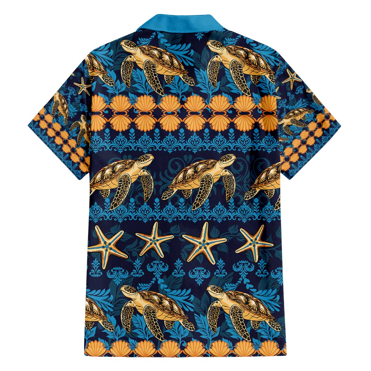 Hawaii Turtles Starfish Unique Pattern Family Matching Off The Shoulder Long Sleeve Dress and Hawaiian Shirt - Polynesian Pride