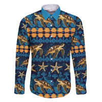 Hawaii Turtles Starfish Unique Pattern Family Matching Off The Shoulder Long Sleeve Dress and Hawaiian Shirt - Polynesian Pride