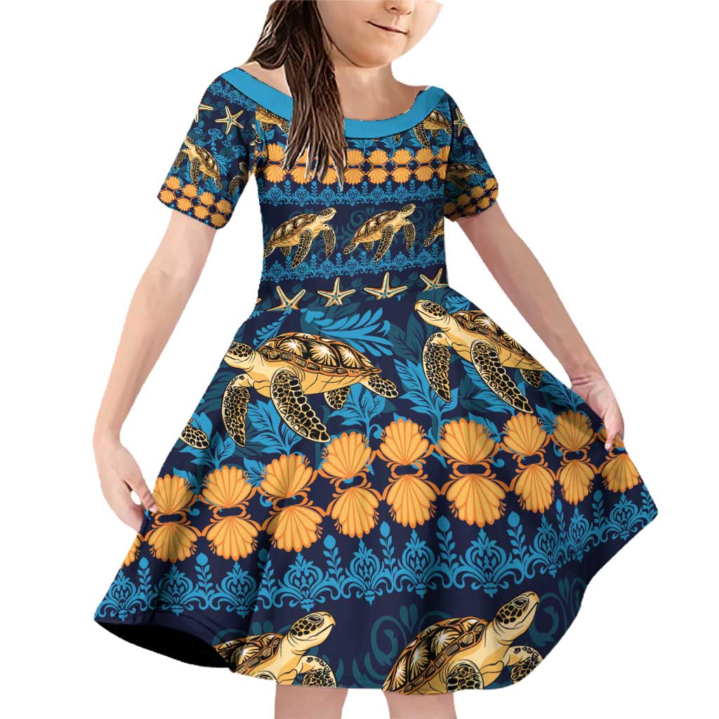 Hawaii Turtles Starfish Unique Pattern Family Matching Off Shoulder Short Dress and Hawaiian Shirt - Polynesian Pride