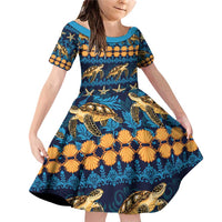 Hawaii Turtles Starfish Unique Pattern Family Matching Off Shoulder Short Dress and Hawaiian Shirt - Polynesian Pride