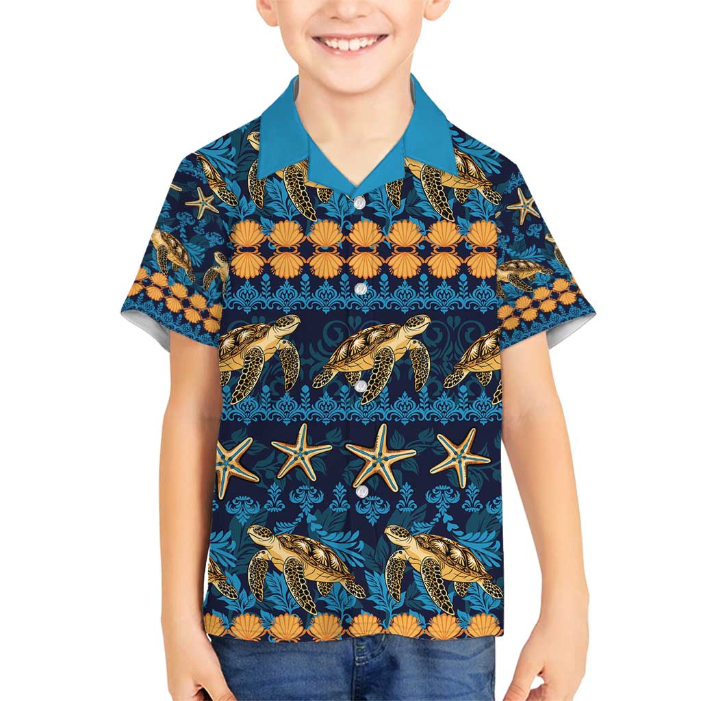 Hawaii Turtles Starfish Unique Pattern Family Matching Off Shoulder Short Dress and Hawaiian Shirt - Polynesian Pride