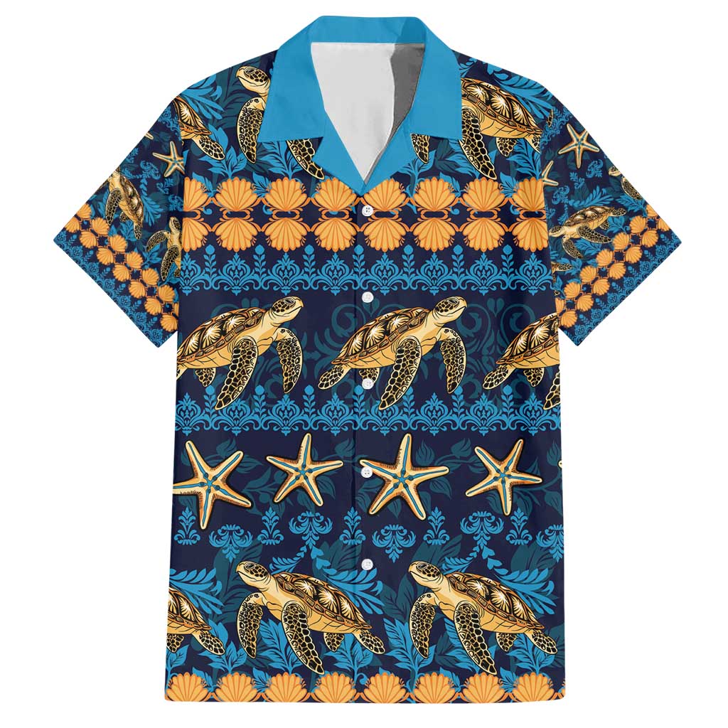 Hawaii Turtles Starfish Unique Pattern Family Matching Short Sleeve Bodycon Dress and Hawaiian Shirt - Polynesian Pride