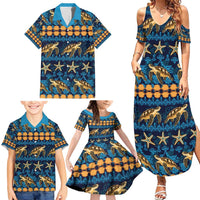Hawaii Turtles Starfish Unique Pattern Family Matching Summer Maxi Dress and Hawaiian Shirt - Polynesian Pride