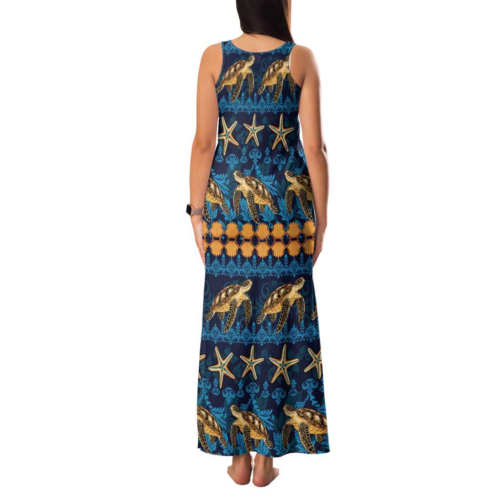 Hawaii Turtles Starfish Unique Pattern Family Matching Tank Maxi Dress and Hawaiian Shirt - Polynesian Pride