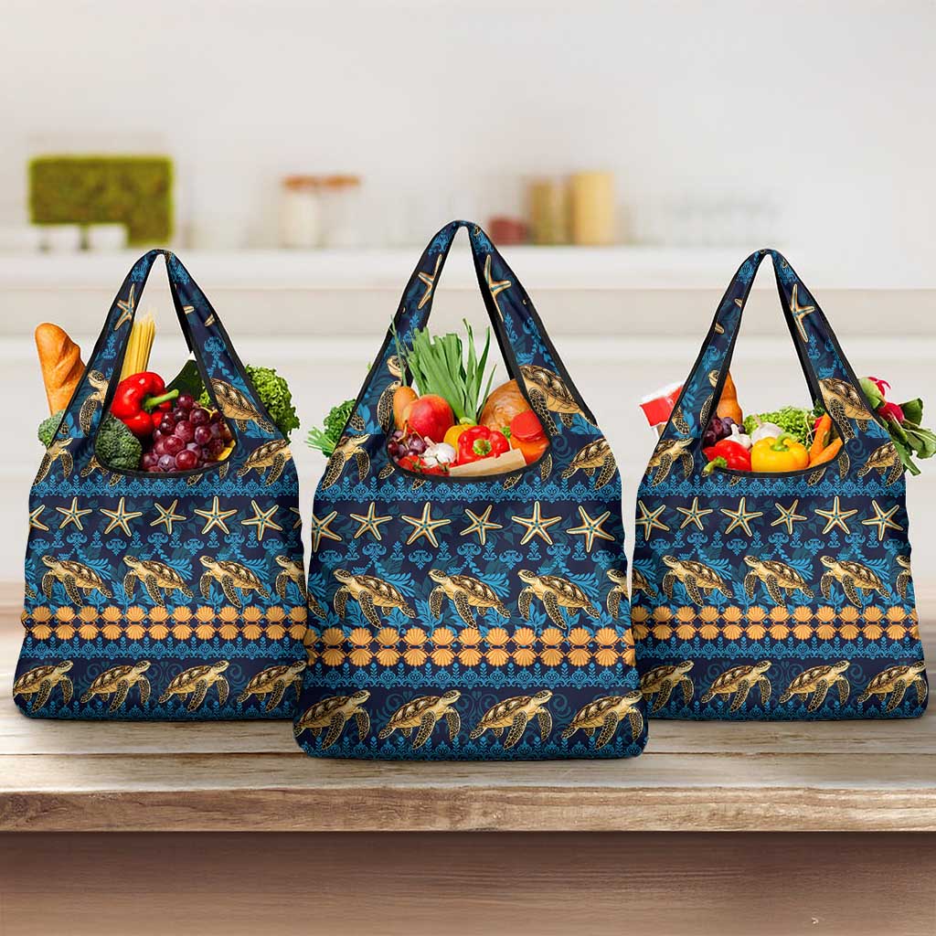 Hawaii Turtles Starfish Unique Pattern Grocery Bag LT01 3-pack One Size Blue - Polynesian Pride