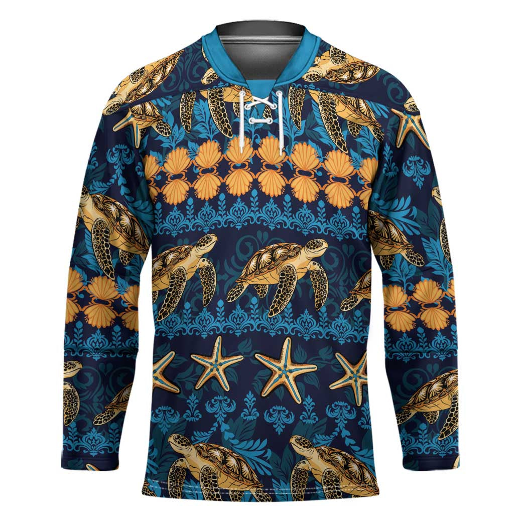 Hawaii Turtles Starfish Unique Pattern Hockey Jersey LT01 Unisex Blue - Polynesian Pride