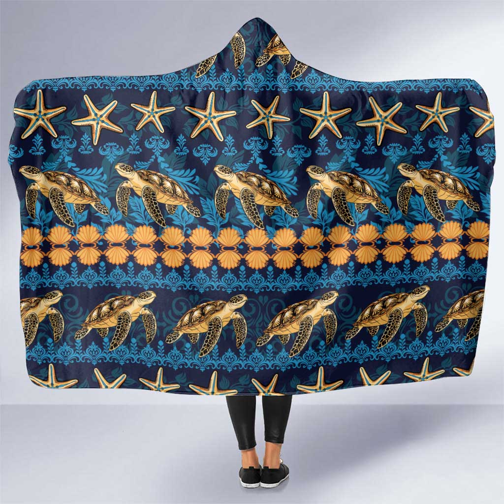 Hawaii Turtles Starfish Unique Pattern Hooded Blanket - Polynesian Pride