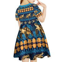 Hawaii Turtles Starfish Unique Pattern Kid Short Sleeve Dress - Polynesian Pride