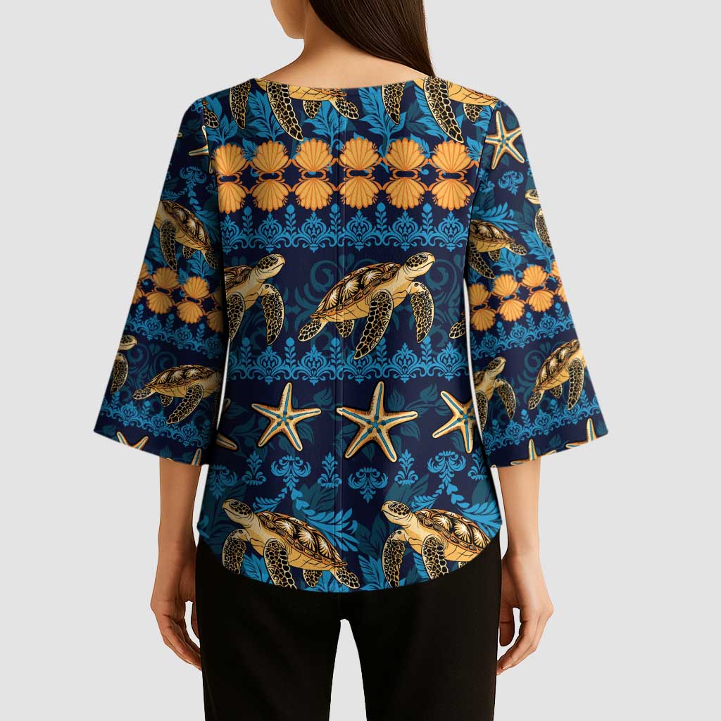 Hawaii Turtles Starfish Unique Pattern Kimono Sleeve Blouse - Polynesian Pride