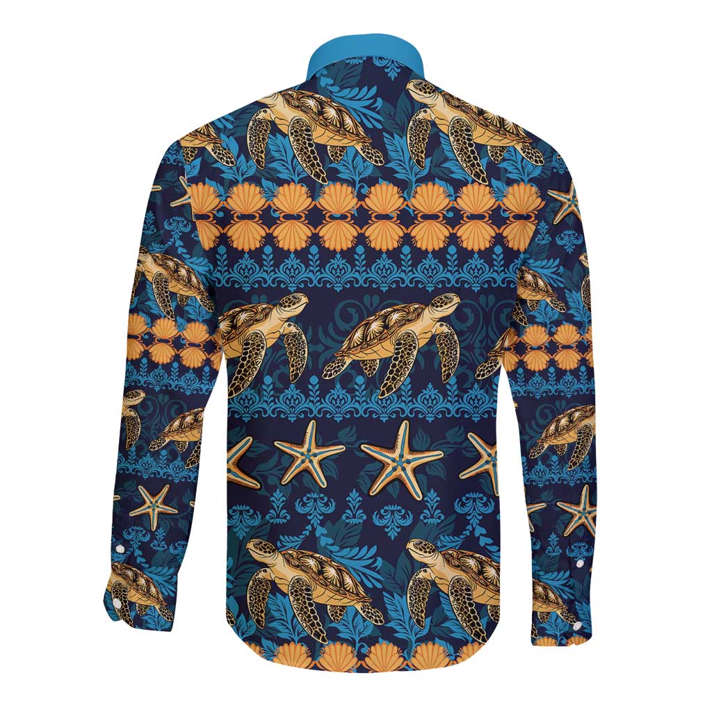 Hawaii Turtles Starfish Unique Pattern Long Sleeve Button Shirt LT01 - Polynesian Pride