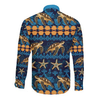 Hawaii Turtles Starfish Unique Pattern Long Sleeve Button Shirt LT01 - Polynesian Pride