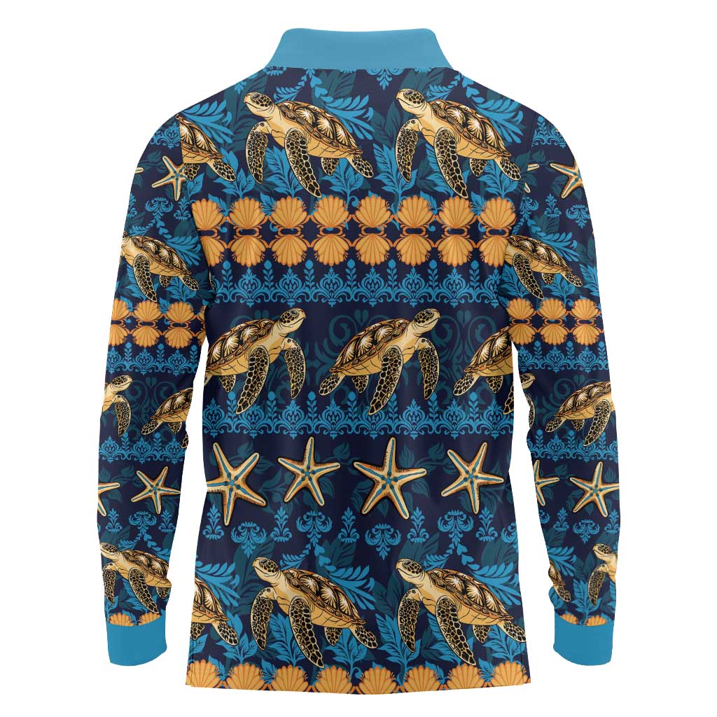 Hawaii Turtles Starfish Unique Pattern Long Sleeve Polo Shirt LT01 - Polynesian Pride