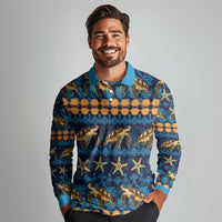 Hawaii Turtles Starfish Unique Pattern Long Sleeve Polo Shirt LT01 - Polynesian Pride