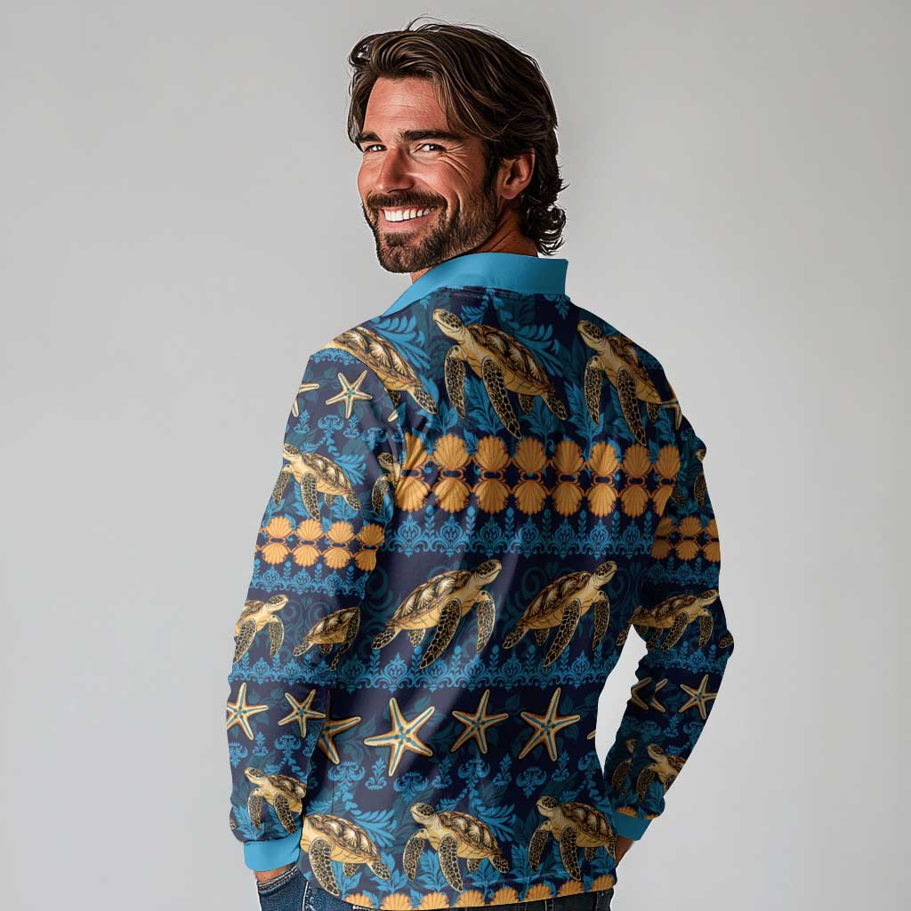 Hawaii Turtles Starfish Unique Pattern Long Sleeve Polo Shirt LT01 - Polynesian Pride