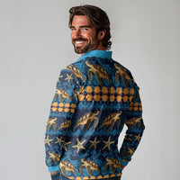 Hawaii Turtles Starfish Unique Pattern Long Sleeve Polo Shirt LT01 - Polynesian Pride